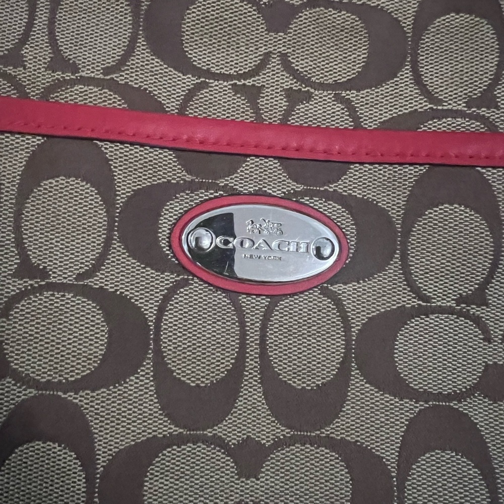 Coach Tan and Red Signature Crossbody Bag - Picture 4 of 7